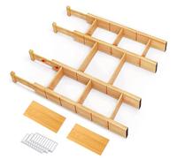 Whitmor Divisori regolabili per cassetti in bambù, espandibili da 43,2 a 55,9 cm, salvaspazio, antiscivolo e a molla, per cucina, camera da letto, ufficio, confezione da 4 divisori con 9 deflettori