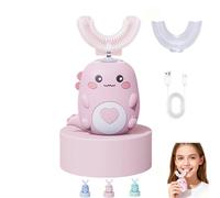 WhizBrush - U-Shaped 360º Ultrasonic Toothbrush, U Shaped Electric Toothbrush W/2 Silicone Brush Head&3 Modes/LED Light/IPX7, Rechargeable,Cleans All Teeth at Once in Just 60S (Pink,2-6years)