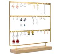 WhizNook 60 Fori Porta Orecchini con Base in Legno, 3 Strati Espositore Orecchini, Espositore Gioielli in Metallo Bianco, Porta Orecchini Organizer, Supporto per Orecchini, per Casa, Cassettiera