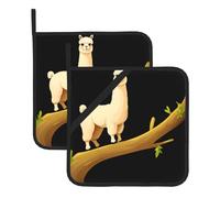 WHJDPP Alpaca su un ramo di albero stampa quadrato isolato Pot Mat 2 pezzi dotato di una comoda corda laterale per appendere facilmente