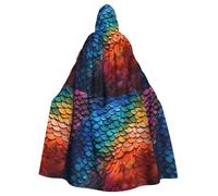 WHJDPP Arcobaleno frammenti squame di pesce stampato Halloween adulto mantello con cappuccio mantello con papillon per feste in costume, cosplay