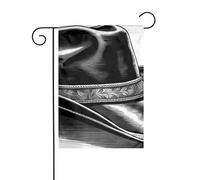 WHJDPP Bandiere da giardino con cappello nero da cowboy, stampa di stivali occidentali, 30,5 x 45,7 cm, per decorazione da cortile, larghezza di posizione del palo di 3 cm (solo bandiera, asta non