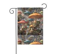 WHJDPP Bandiere da giardino con castello di funghi e fortezza, 30,5 x 45,7 cm, per decorazione da cortile con larghezza di 3 cm (solo bandiera, asta non inclusa)