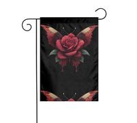 WHJDPP Bandiere da giardino con stampa a farfalla con rose e farfalle, 30,5 x 45,7 cm, per decorazione da cortile con larghezza di 3 cm (solo bandiera, asta non inclusa)