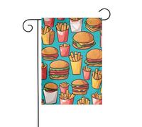 WHJDPP Bandiere da giardino con stampa di hamburger e patatine fritte, 30,5 x 45,7 cm, per decorazione da cortile con larghezza di 3 cm (solo bandiera, asta non inclusa)