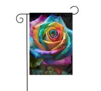 WHJDPP Bandiere da giardino con stampa di rose arcobaleno, 30,5 x 45,7 cm, per decorazione da cortile, larghezza di posizione del palo di 3 cm (solo bandiera, asta non inclusa)