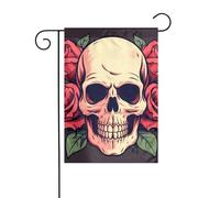 WHJDPP Bandiere da giardino con stampa di rose di zucchero e teschio, 30,5 x 45,7 cm, per decorazione da cortile, larghezza palo di 3 cm (solo bandiera, asta non inclusa)