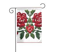 WHJDPP Bandiere da giardino con stampa di rose in stile ricamato, 30,5 x 45,7 cm, per decorazione da cortile, larghezza di posizione del palo di 3 cm (solo bandiera, asta non inclusa)