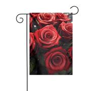 WHJDPP Bandiere da giardino con stampa di rose rosse, 30,5 x 45,7 cm, per decorazione da cortile con larghezza di 3 cm (solo bandiera, asta non inclusa)