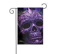WHJDPP Bandiere da giardino con stampa di teschi horror viola e filo di zucchero, 30,5 x 45,7 cm, per decorazione da cortile, larghezza di posizione del palo di 3 cm (solo bandiera, asta non inclusa)
