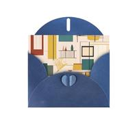 WHJDPP Biglietto di auguri blu con stampa moderna di metà secolo, 10,2 x 15,2 cm, per Natale, compleanni dei bambini, San Valentino, anniversari di matrimonio e inviti per feste
