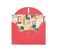 WHJDPP Biglietto di auguri rosso con stampa moderna di metà secolo, 10,2 x 15,2 cm, per Natale, compleanni dei bambini, San Valentino, anniversari di matrimonio e inviti per feste