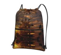 WHJDPP Boat at Dusk Prints, zaino con coulisse, leggero, impermeabile, con tasca con cerniera, ideale per palestra, viaggi, yoga ed escursionismo