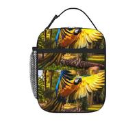 WHJDPP Borsa per il pranzo con ali gialle e pappagallo blu, portatile, isolata, adatta per studenti al lavoro e in viaggio