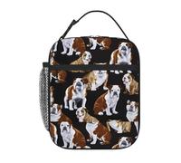 WHJDPP Borsa termica portatile per il pranzo con motivo bulldog inglesi, adatta per studenti al lavoro e in viaggio