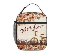 WHJDPP Borsa termica portatile per il pranzo con motivo romantico con bicicletta sotto il cuore, adatta per studenti al lavoro e in viaggio