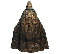 WHJDPP Calendario Maya End of The World Stampe Halloween adulto mantello con cappuccio per feste in costume ed eventi a tema, nero, taglia unica