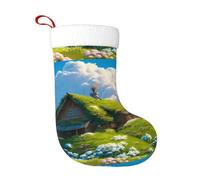 WHJDPP Calza decorativa natalizia con stampa di cabina nel bosco, per Halloween, Natale e Capodanno