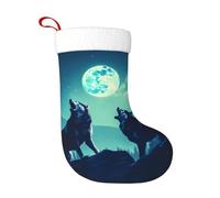 WHJDPP Calze decorative natalizie con lupo che ulula alla luna piena, per decorare Halloween, Natale e Capodanno