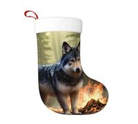 WHJDPP Calze decorative natalizie stampate con lupo tra le fiamme, per decorare Halloween, Natale e Capodanno