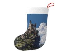 Whjdpp Calzini natalizi stampati su entrambi i lati con stampa del castello sulla cima della collina per decorazioni interne di grande capacità per feste di vacanza