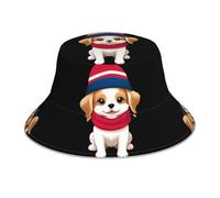 WHJDPP Cappello alla pescatora riflettente con simpatico cucciolo che trascorre l'inverno, stampa per uomini e donne, per viaggi, campeggio, attività all'aperto, nero