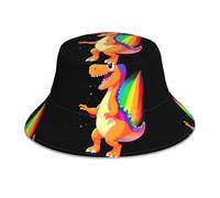 WHJDPP Cappello da pescatore riflettente con dinosauri danzanti vestiti con arcobaleni, stampa per uomini e donne, per viaggi, campeggio, attività all'aperto