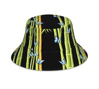 WHJDPP Cappello da pescatore riflettente con farfalle nella foresta di bambù, stampa per uomini e donne, per viaggi, campeggio, attività all'aperto, nero