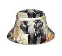 WHJDPP Cappello da pescatore riflettente con stampa di elefanti nella foresta, per uomini e donne, per viaggi, campeggio, attività all'aperto, nero