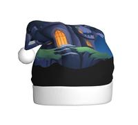 WHJDPP Cappello natalizio con stampa di pipistrelli che volano verso il castello, durevole, per adulti, per Halloween, Natale, Capodanno