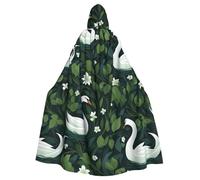 WHJDPP Cigno foglie verdi stampato Halloween adulto mantello con cappuccio mantello con papillon per feste in costume, cosplay