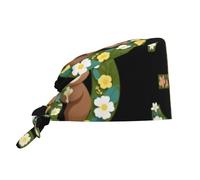 WHJDPP Cuffia da lavoro per la pulizia delle immagini dell'orso dell'alfabeto con fiori, regolabile, assorbe il sudore, traspirante, colore nero