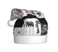 WHJDPP Disegni di animali nei giornali Immagine Cappelli di Natale peluche da uomo e da donna, tappi per feste di Capodanno per adulti