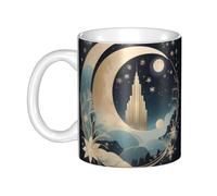 WHJDPP Dreamy luna e fiocchi di neve Tazza in ceramica per cappuccino, latte, cereali, yogurt, latte, bevande calde o fredde Forno a microonde