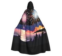 WHJDPP Fireworks on the coast, mantello con cappuccio per Halloween, per adulti, con papillon, per feste in costume, cosplay