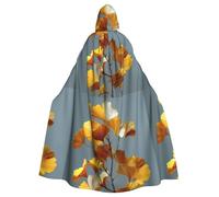 WHJDPP Golden Ginkgo Biloba stampato Halloween adulto mantello con cappuccio mantello con papillon per feste in costume cosplay