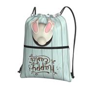 WHJDPP Happy Easter Eggs Bunny Tail Prints Zaino con cerniera e coulisse, leggero, impermeabile, con tasca frontale e organizer interno, ideale per viaggi, yoga ed escursionismo