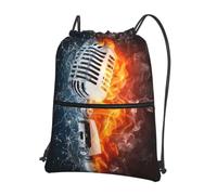 WHJDPP Ice and Fire - Zaino con coulisse, con stampa microfonica, leggera, impermeabile, con tasca con cerniera, per palestra, viaggi, yoga ed escursionismo