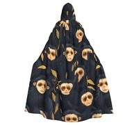 WHJDPP Il mantello con cappuccio nero con stampa scimmia Gibbon per adulti è un poncho con cappuccio super grande, comodo e resistente per Halloween