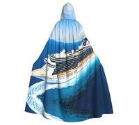 WHJDPP Il mantello con cappuccio per adulti con stampa di navi da crociera è un poncho con cappuccio super grande, confortevole e resistente per Halloween