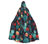 WHJDPP Il mantello con cappuccio per adulti con stampa floreale di cactus è un poncho con cappuccio super grande, confortevole e resistente per Halloween