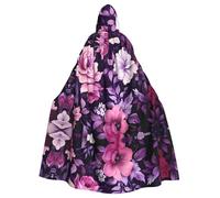 WHJDPP Il mantello con cappuccio per adulti con stampa floreale rosa e viola è un poncho con cappuccio super grande, comodo e resistente per Halloween