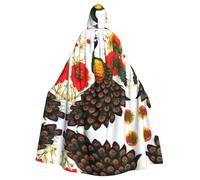 WHJDPP Il mantello con cappuccio per adulti con stampa floreale rosso pavone è un poncho con cappuccio super grande, comodo e resistente per Halloween