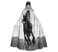WHJDPP Il mantello con cappuccio per adulti con stampa stallone nero è un poncho con cappuccio super grande, comodo e resistente per Halloween