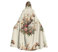 WHJDPP Leopard jumping among the flowers Picture Halloween adulto mantello con cappuccio mantello con papillon per feste in costume cosplay