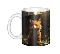 WHJDPP Little Fox Hiding from the rain Tazza in ceramica per cappuccino, latte, cereali, yogurt, latte, bevande calde o fredde Forno a microonde