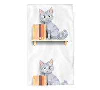 WHJDPP Little Gray Cat on The Bookshelf - Asciugamani con foto, 70 x 40 cm, delicati sulla pelle, assorbenti, soffici e morbidi, per bagno, spiaggia, esterni