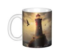 WHJDPP Little Sparrow Flying to the Lighthouse Tazza in ceramica per cappuccino, latte, cereali, yogurt, latte, bevande calde o fredde Forno a microonde