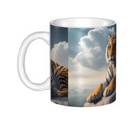 WHJDPP Majestic Tiger Resting on a Rock with Cloudy Sky Tazza in ceramica per cappuccino, latte, cereali, yogurt, latte, bevande calde o fredde Forno a microonde