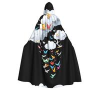 WHJDPP Mantello con cappuccio con papillon per Halloween, con immagine di mille gru di carta, per adulti, per feste in costume, cosplay